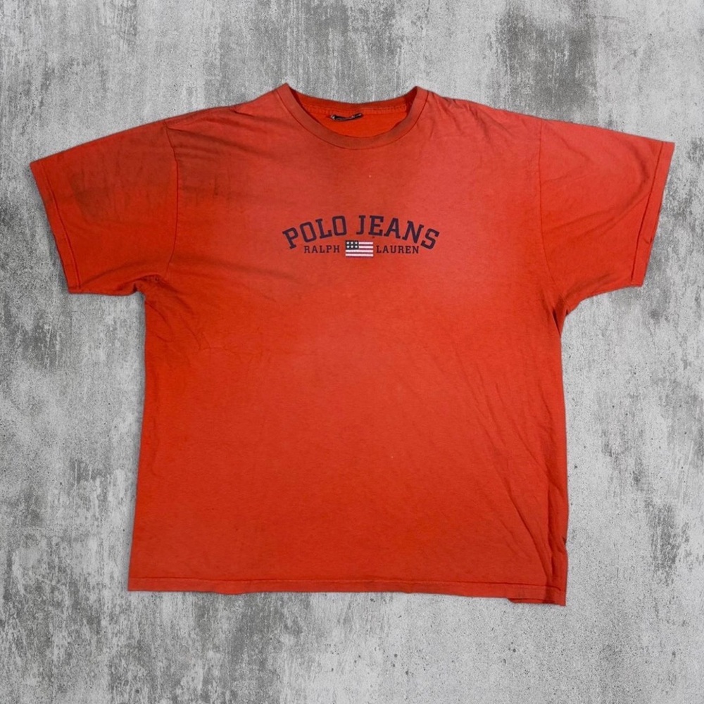 Vintage Y2K Polo Jeans Ralph Lauren Spell Out Orange T-Shirt Men's XXL